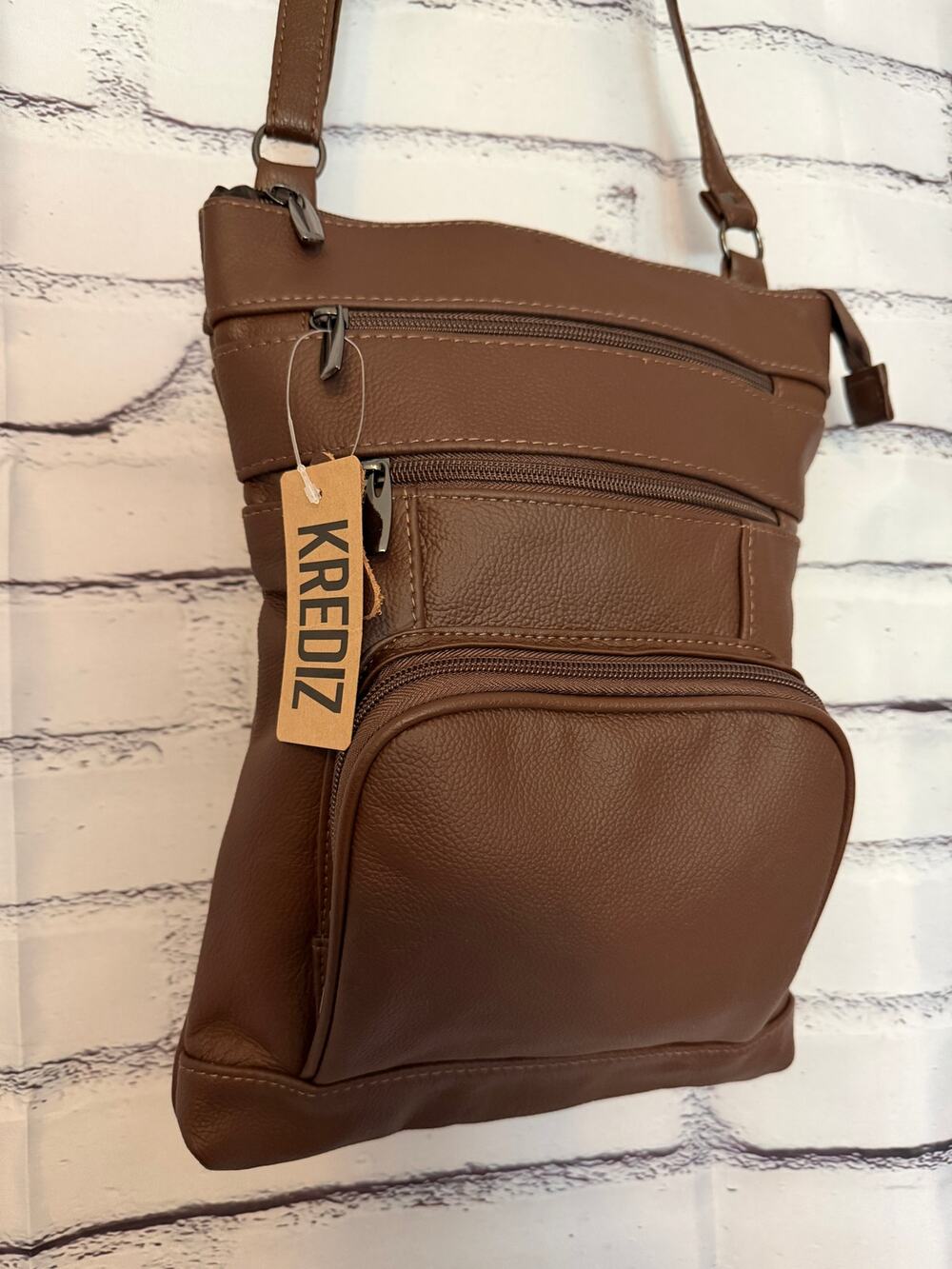 Genuine Leather Crossbody Bag with Multiple Pockets in Brown, NWT